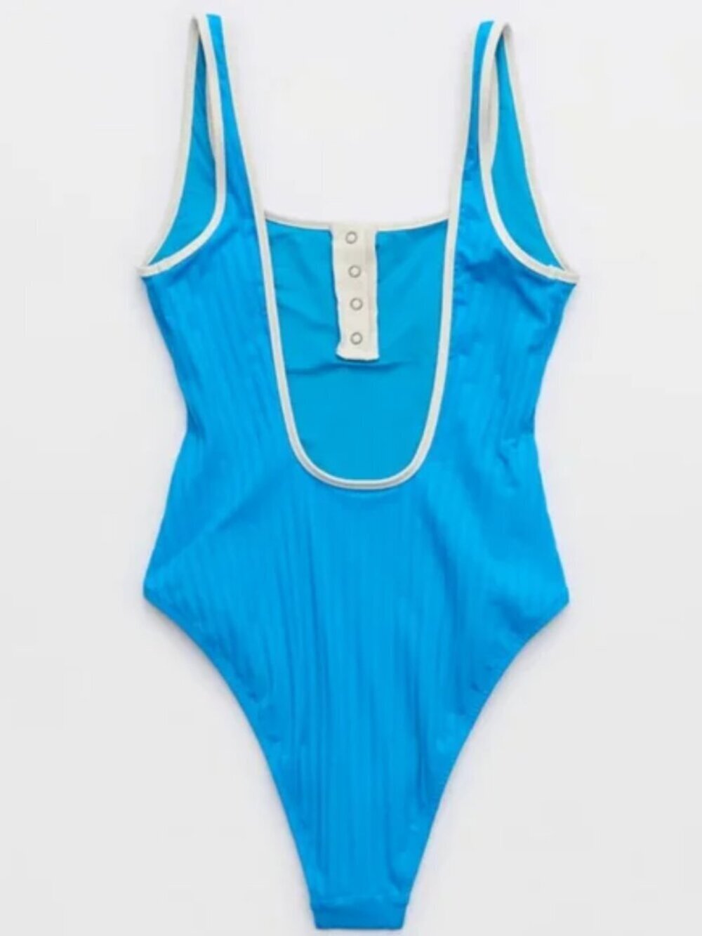 Aerie Wide Rib Henley Cheeky One Piece Swimsuit NWT Blue Size Small - Picture 3 of 7